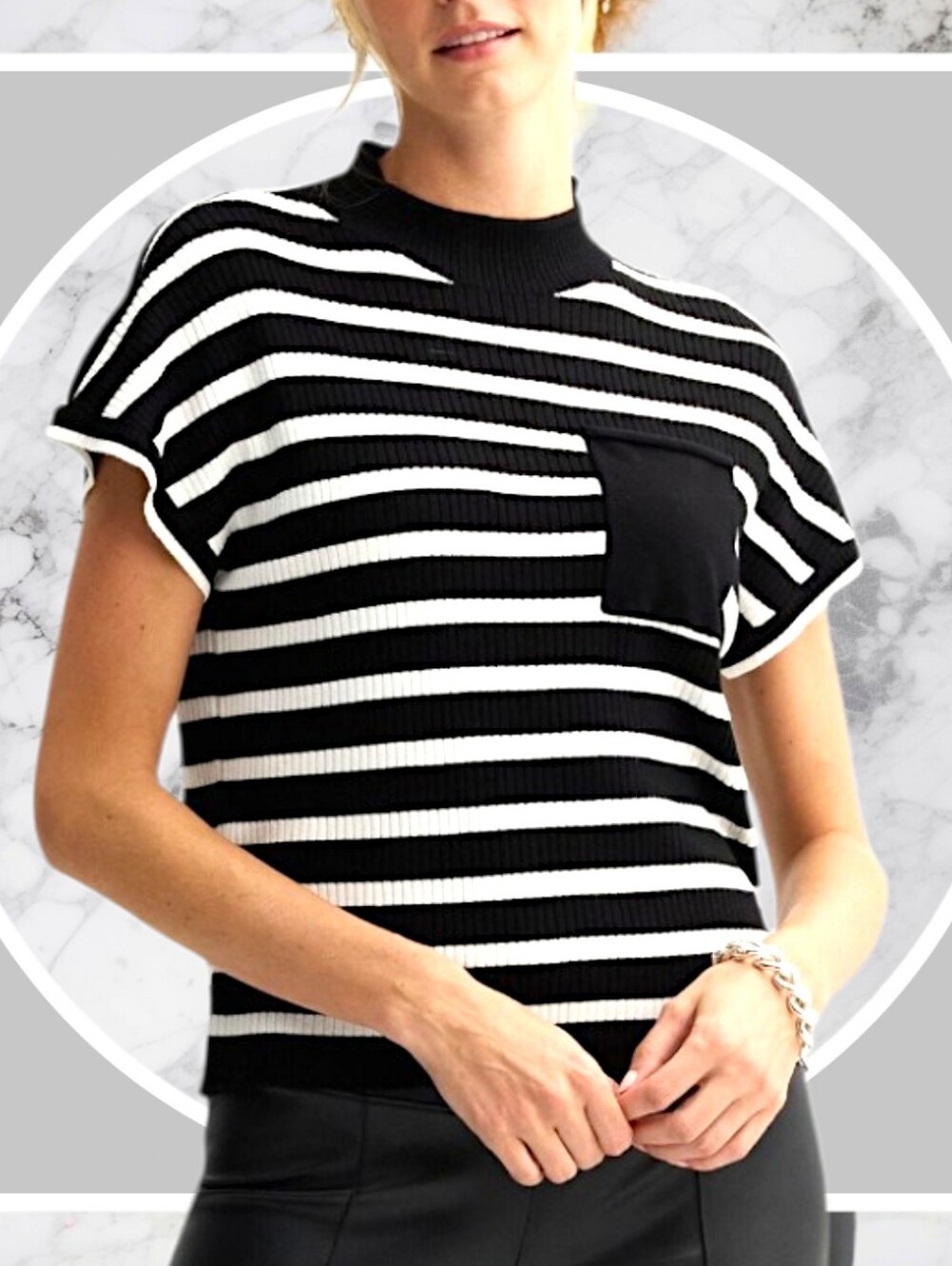 NWT XXL Mockneck Ribbed Top w Contrasting Chest Pocket